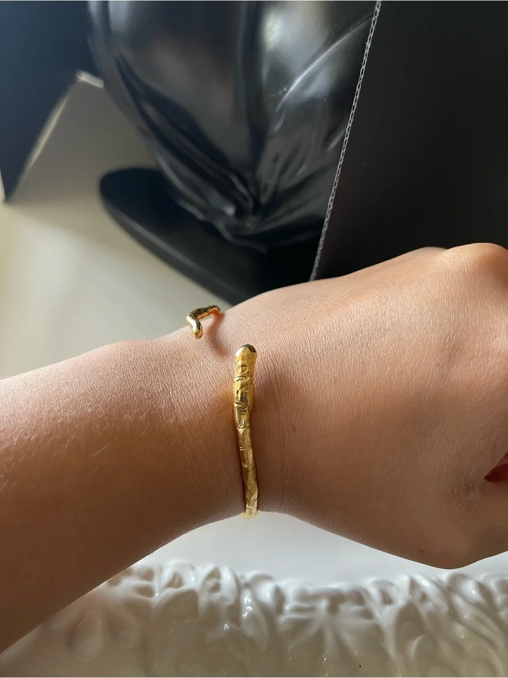 Gold serpent adjustable metal cuff bangle bracelet